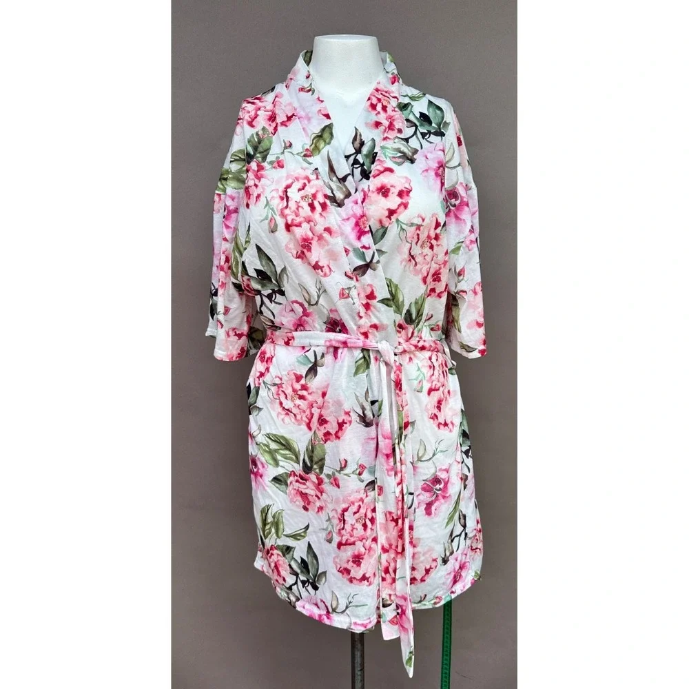 Show Me your MUMU Brie Pink Floral Short Robe  Garden of Blooms One Size Cottage